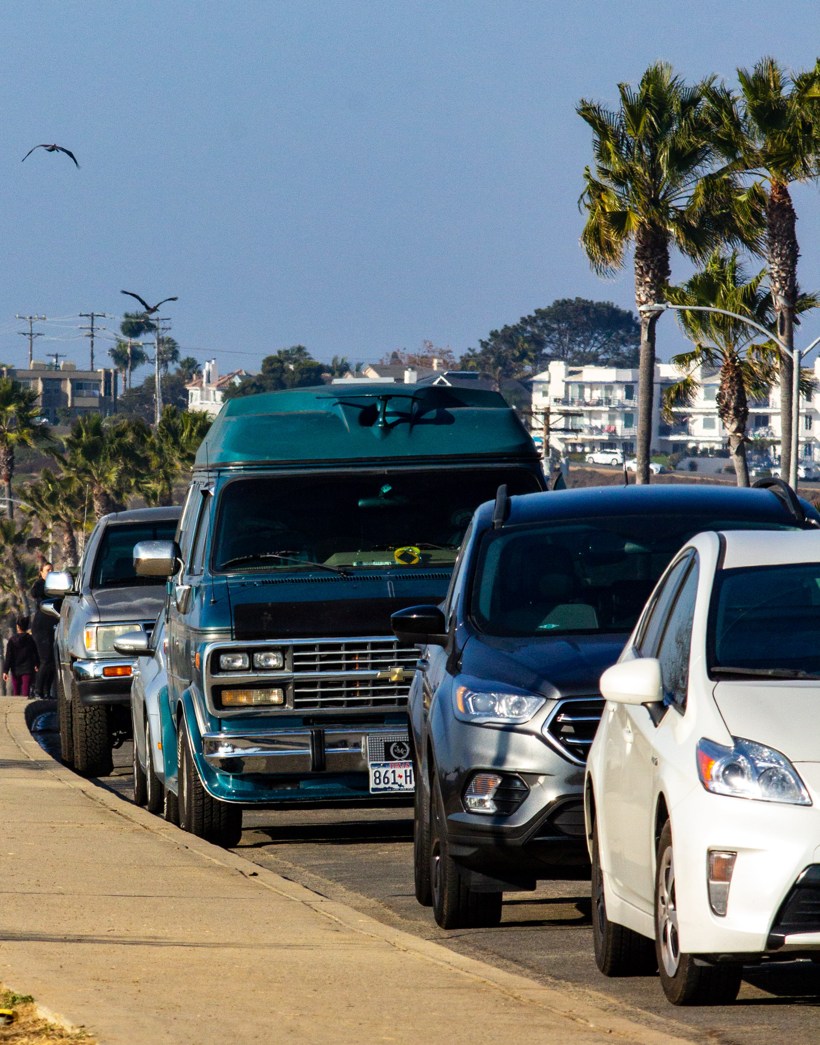 Cars parallel parked at beach